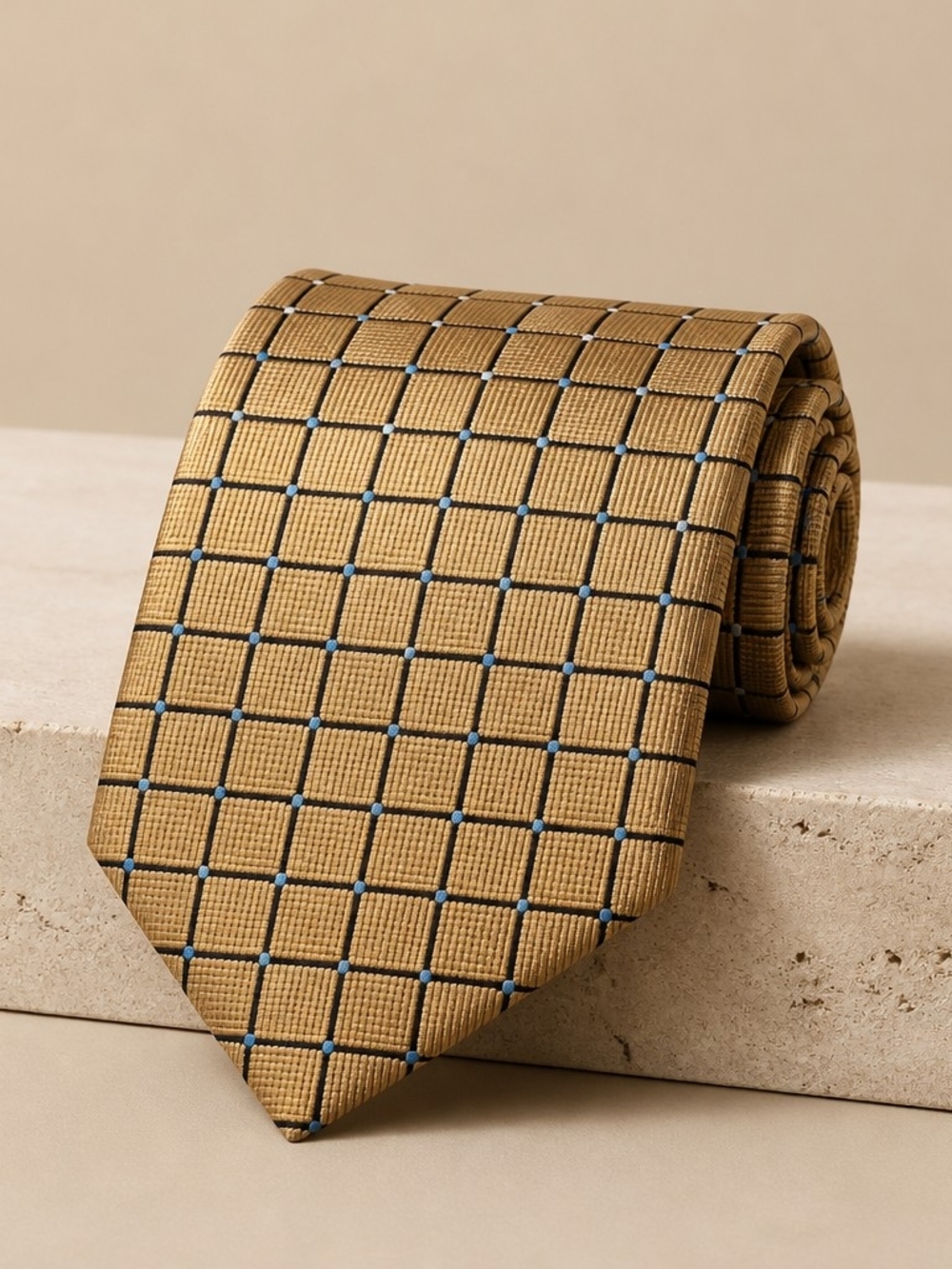 JOS. A. BANK GOLD & BABY BLUE 100% SILK NECKTIE 58 x 3.5 Inches